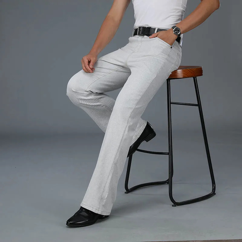 2025 Mens Summer Flared Jeans High Waist Thin Loose Casual Pants 250616