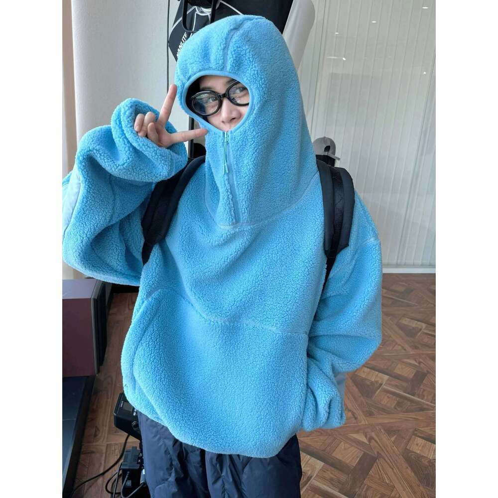 Winter women's casual solid color loose hooded sweatshirt