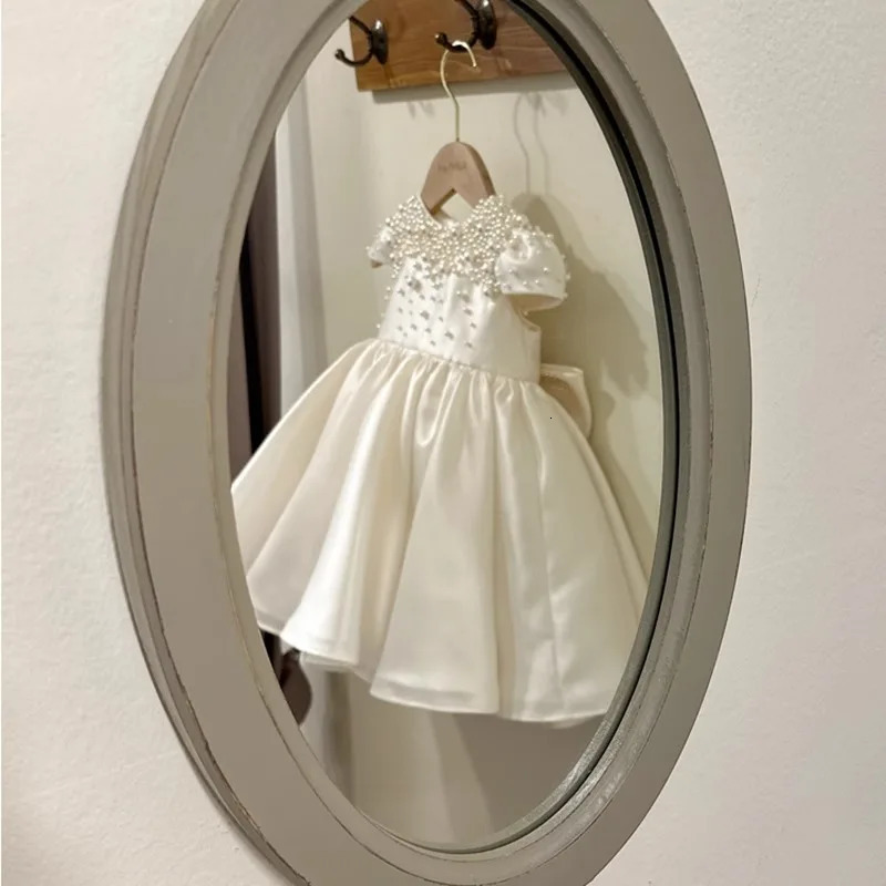 Baby Kids Princess Satin Pearls Bow Flower Girl Dress Children First Communion Dress Ball Gown Wedding Party Dress Birthday 250617