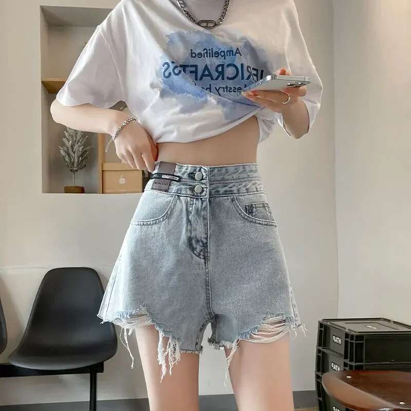 Loose Baggy Wide Womens Denim Shorts Ripped Female Short Jeans Pants Elasticty Hot Harajuku Fashion Offer Original Hot Casual