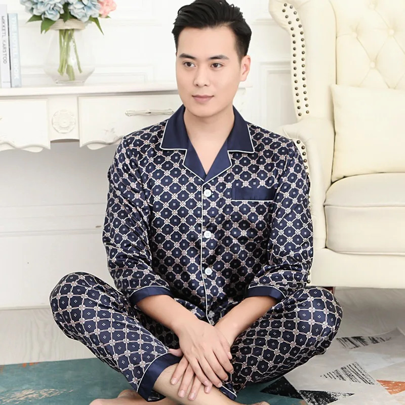 High Quality Mens Pajamas Suit Summer Ice Silk Sleepwear Thin Shortsleeved Trousers Twopiece Loungewear Male 250614