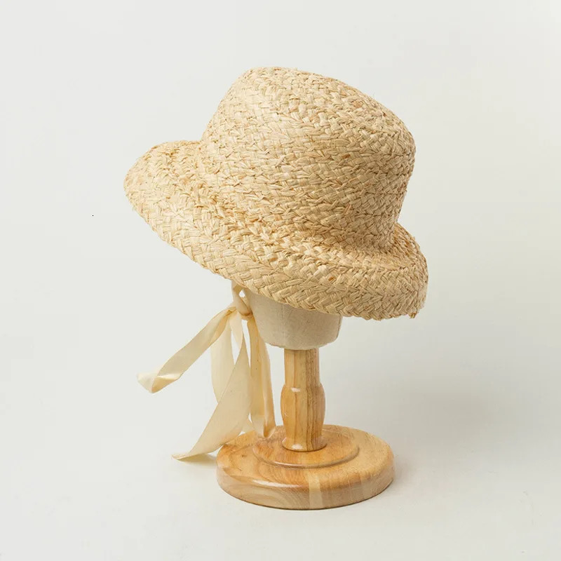 Hand-knitted Sun Hats Raffia Retro Summer Travel Sunscreen Beach Vacation Straw Hat with Lacing for Children Adult Holidays 250616