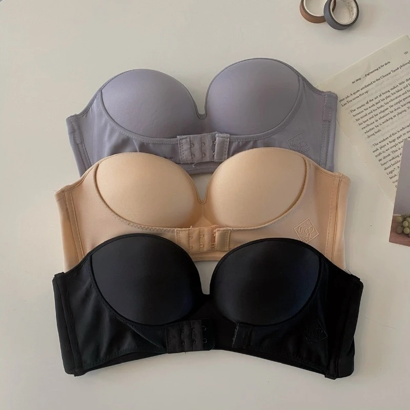 FINETOO Front Closure Strapless Bra For Woman Sexy Invisible Bras Underwear Female Push Up Brassiere One-piece Wireless Bralette 250617