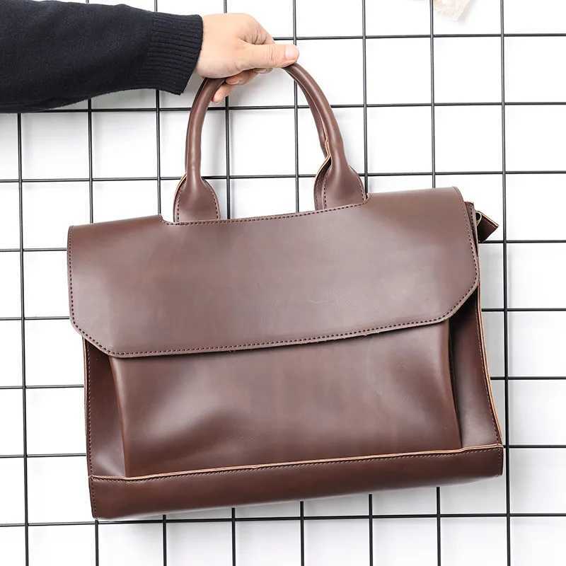 Vintage Leather Handbag Mens Top-Handle Bags Briefcase With Shoulder Strap Business Large Capacity Crossbody Bag Men Laptop Bag Z250617