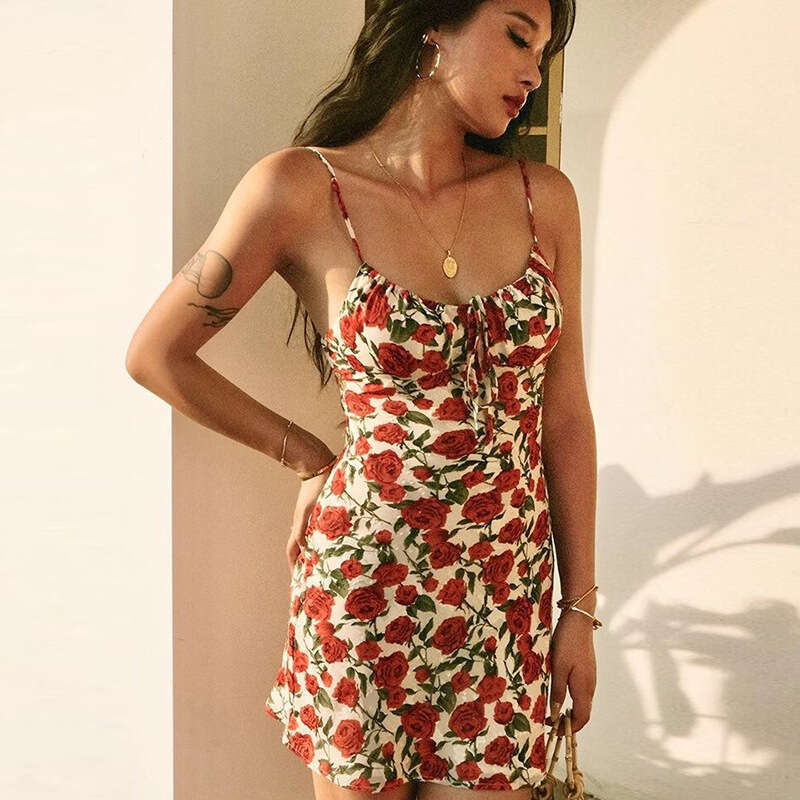 Tender Designer Dress Dress Floral Dress Designer Dresses N827 Summer 2025 Printed Square Neck Strap Mermaid Slim Short Dress French Vacation