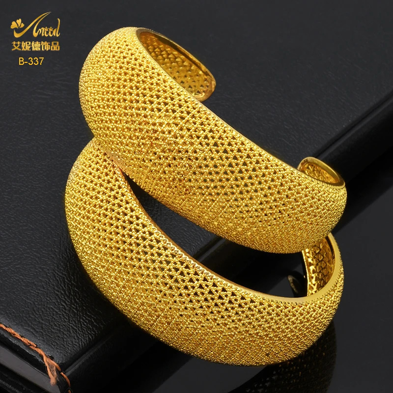 ANIID Dubai 24k Golden Cuff Bangles For Women African Charm Bracelet Bangles Nigerian Wedding Gold Color Jewelry Gifts 250616