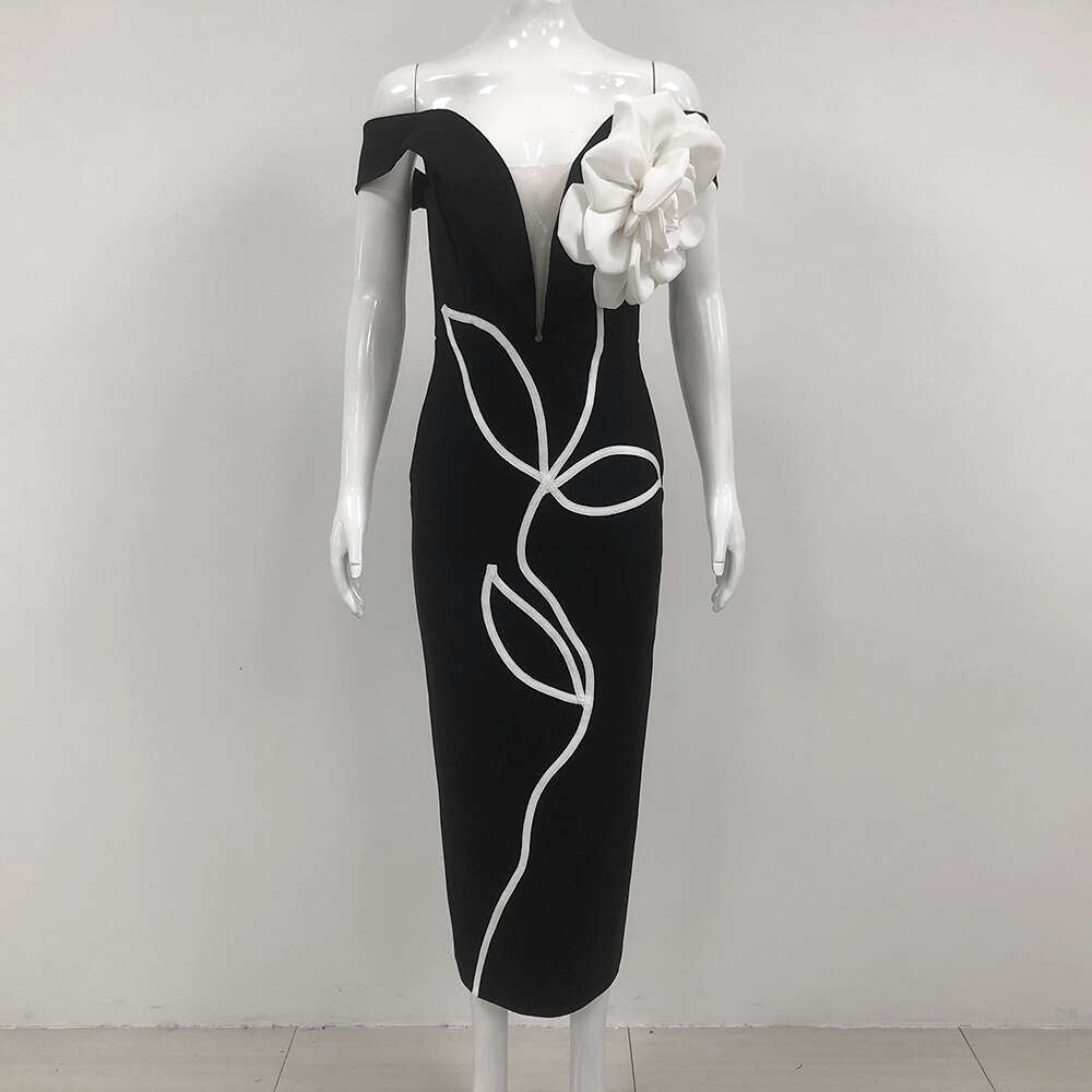 Autumn New Fashion Slimming Floral Strapless Dress Sexy Long Bandage Gown for Women