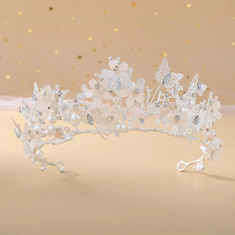 KMVEXO Bridal Crown Baroque Pearl Rhinestone Crown Tiara Butterfly Hairband Wedding Hair Accessories Princess Crown Bride Tiaras 250603