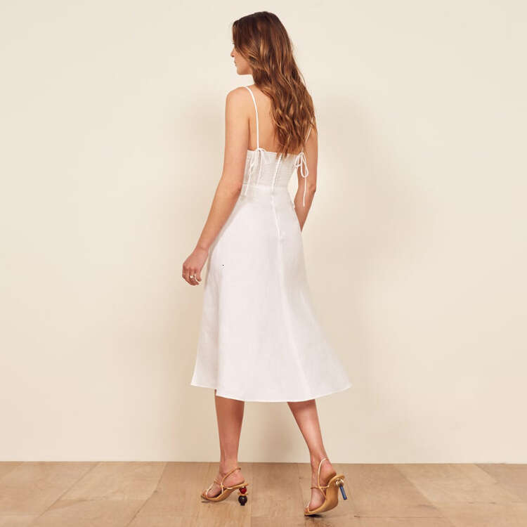 Buttock Sexy Women Dress Partydress N016 Spaghetti Strap Summer Cotton Linen 2025 High-end Mid-length Sexy Backless Split Dress for Women