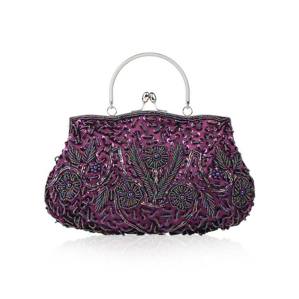 Womens Handbag Floral Designer Evening Bag Beaded Sequin Design Vintage Kissing Lock Satin Purse Bag Wedding Party Clutch Bags Z250617
