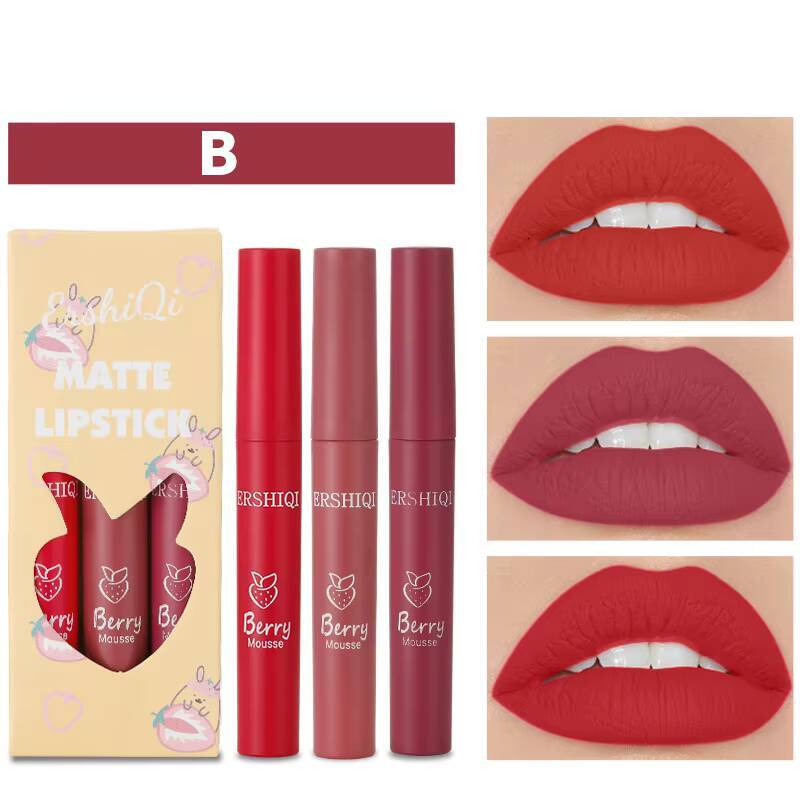 3Colors/set Matte Lipgloss Wholesale Cheap Liquid Kit Lip Gloss Set Batom Long Lasting Sexy Nude Lipstick Makeup happy
