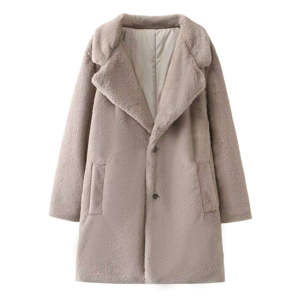European and American winter new style lapel temperament versatile mid-length fur women's fashionable warm coat