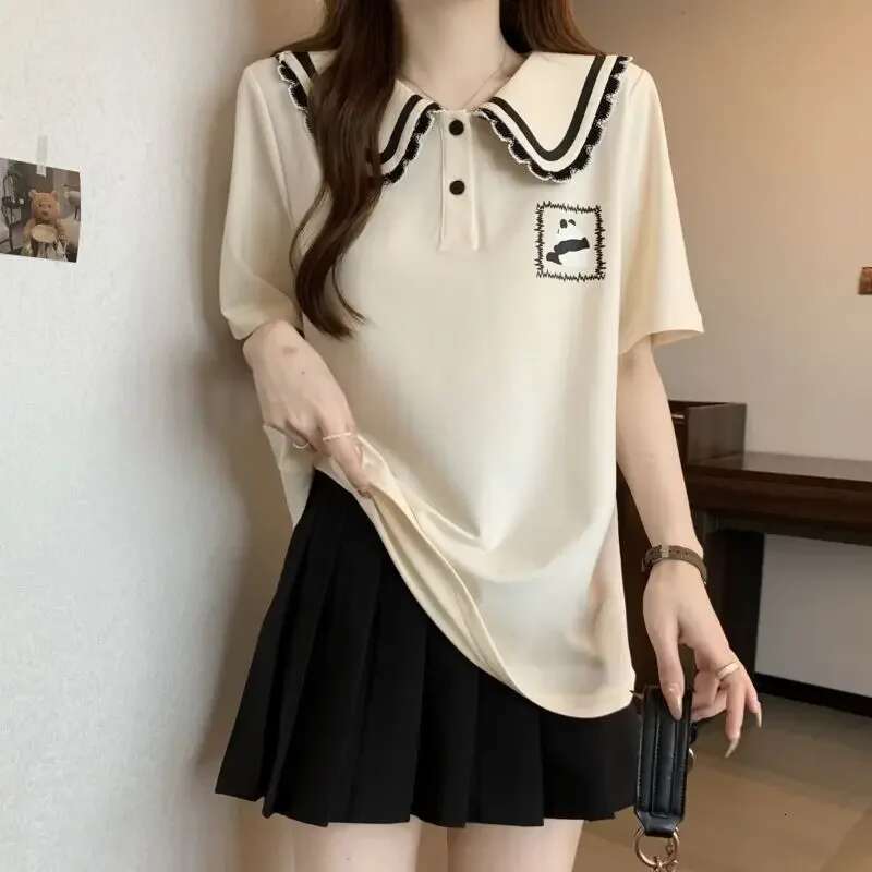 Summer Outfit Polo Neck T Shirt for Cute Women Woman Tshirt Womens Short Sleeve T-shirt Korean Clothing Popular Clothes Tee