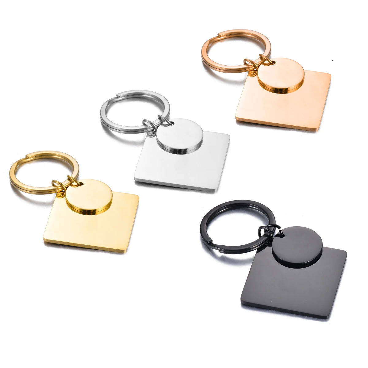 5Pcs Waterproof No fading Stainless Steel Keychain Metal Round Square Tag DIY Collar Accessories Gift Key ring Wholesale 250616
