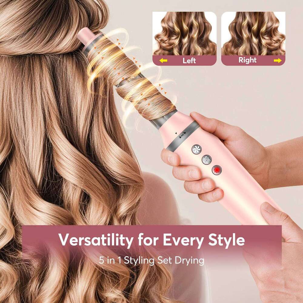 5 In 1 Dryer, Air Styler With Travel Bag-Frizz-Free Auto Wrap Curler, Straightening For Hair Styling, No Heat Damage