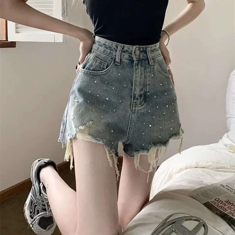 With Belt Denim Shorts for Women Korean Style Short Jean Pants Woman Wide Classic Flowy Harajuku Fashion XL Streetwear Elegant