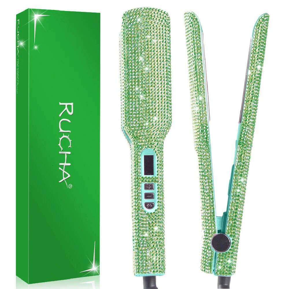Rhinestone Flat Titanium Straightener Dual Voltage Iron Professional Hair Tools LCD Display 2 Inch Plate Irons