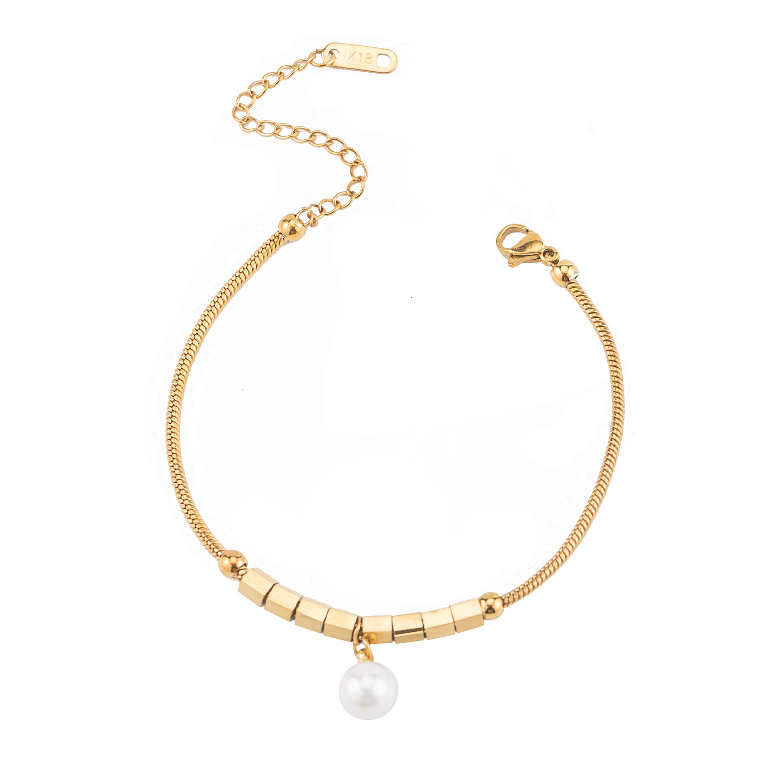 Fashion Simple Elegant Small Square Pearl Pendant Bracelet for Women, Light High-end Feel, Titanium Steel Non-fading Jewelry