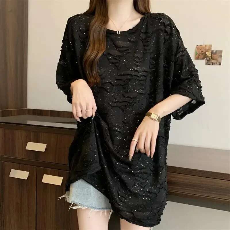 Short Sleeve T Shirt for Women Baggy Woman Tops Clearance Tee Y2k Fashion Korea Polyester Korean Popular Clothes Clothing Sale