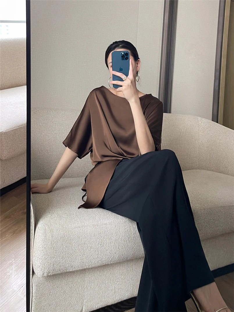 Half Sleeve Chic Woman Blouse Summer Tops Belt Irregular Womens shirt Blouses seda blouse blusas elegantes femeninas 250614