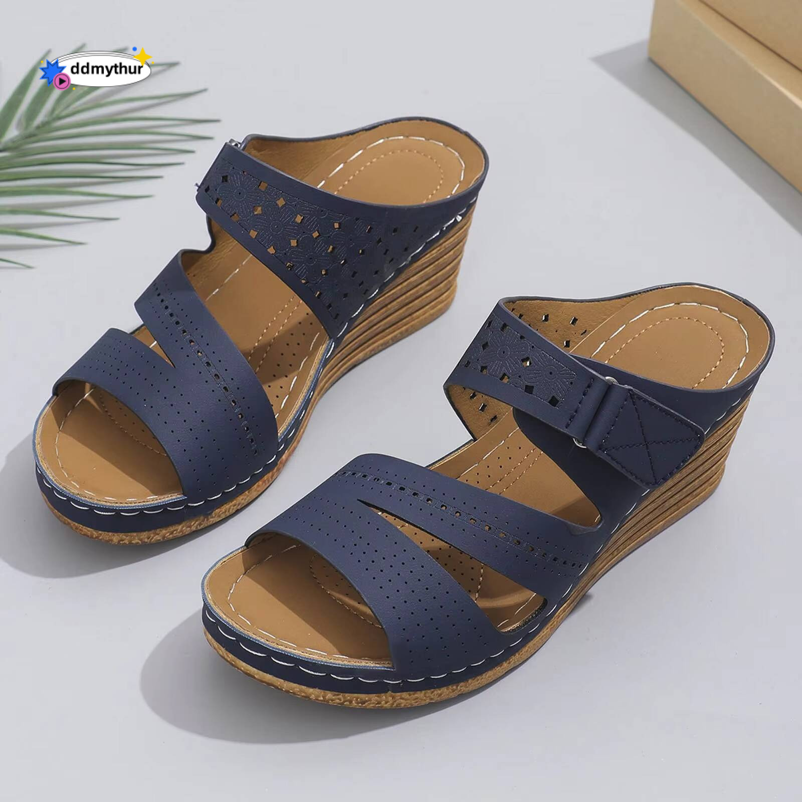 Booties Women'S Summer Open Toe Leather Slope Heel Sandal Slippers Casual Comfortable Outdoor Womens Slipper ddmythur
