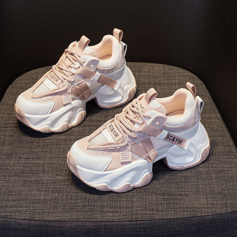 Dad Sneakers Thick Sole Hidden Wedge New 2025 Summer New 8Cm Internet Celebrity Style Casual Versatile Fashion Lace-Up Women