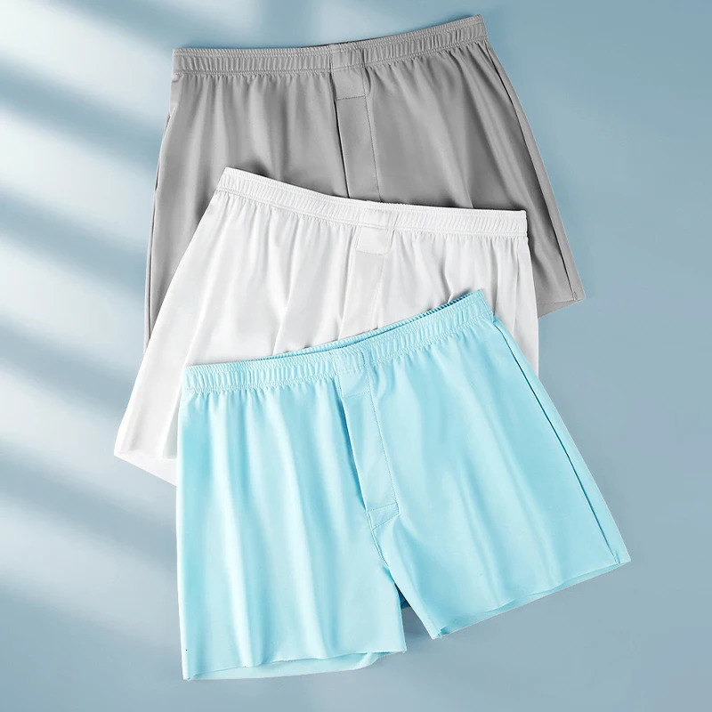 4pcs Male Pants Men Ice Silk Boxers Shorts Loose Mid-Waisted Mens Plus Size Underwear Homewear Comfortable Panties 250529