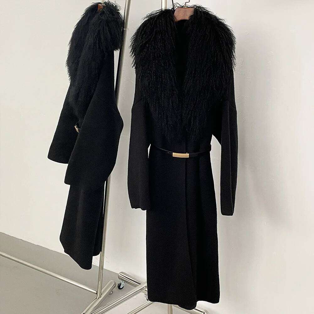 OFTBUY 2025 Winter Cardigan Women Real Mongolia Sheep Fur Sweater Female Long Warm Belt Clothing Lady Fashion Traffic Clothes