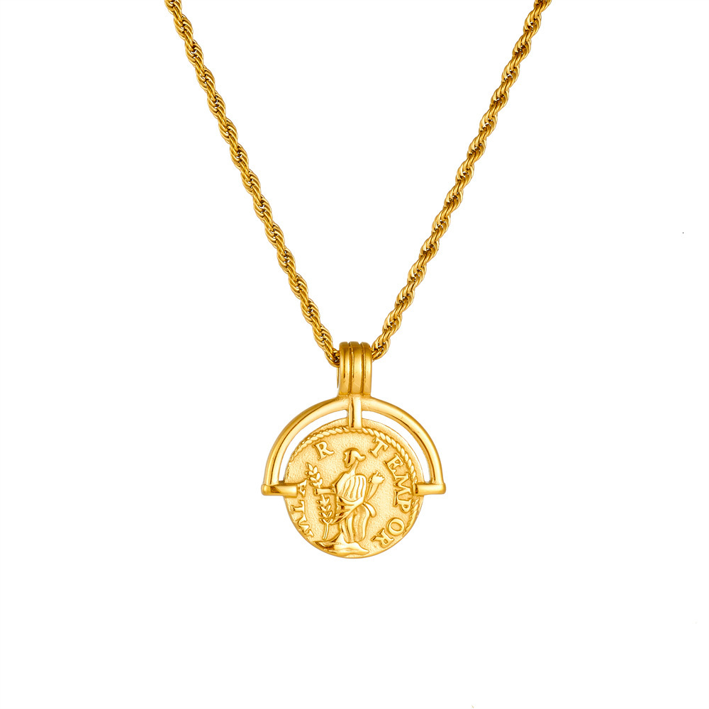 Fashionable and Elegant Portrait Roman Coin Pendant for Women, Titanium Steel Gold Non-Fading Necklace