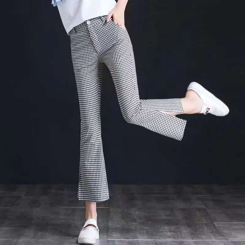 Plaid Skinny Womens Pants Leggings Slim Black Flare Clothing Trousers for Woman and Capris Low Waist G Comfortable Stretch 90s