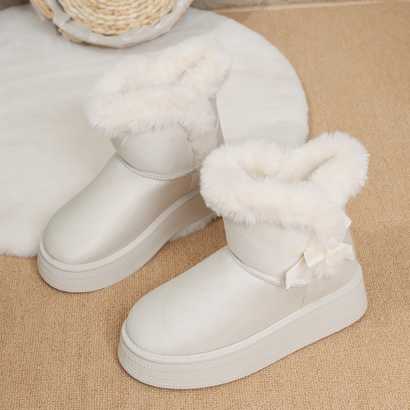 2025 Free Shipping Designer Winter New Snow Cotton Boots for Women, Thick Bottom Butterfly Knot, Casual and Thick Velvet, Warm and Anti slip black kha