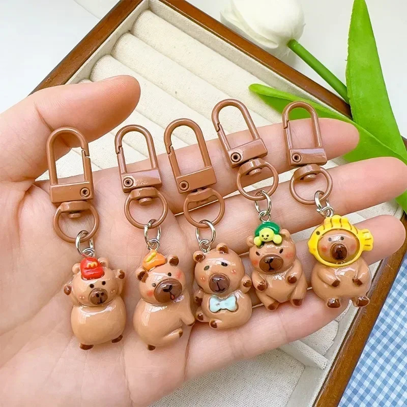 110Pcs Funny Cartoon Capybara Keychains Women Men Charms Resin Glossy Flatback Animal Pendants Keyring Jewelry Making Findings 250616