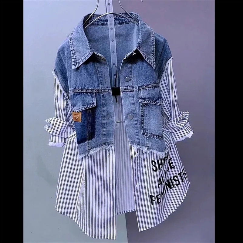 Splicing Denim Jacket Women Spring Autumn Korean Fashion Denim Shirt Ladies Tops Casual Jean Coat Female Windbreaker 250529CJ