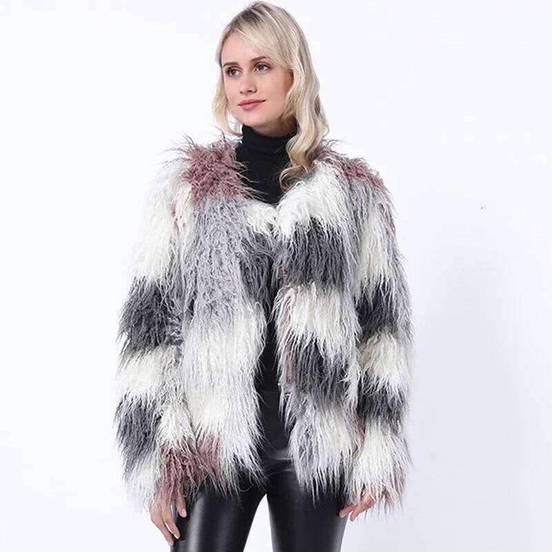 European Style Winter Fall Fashion Women Long Faux Fox Fur Warm Coat Jacket , Woman 2025 New 4xl 3xl Coats Jackets