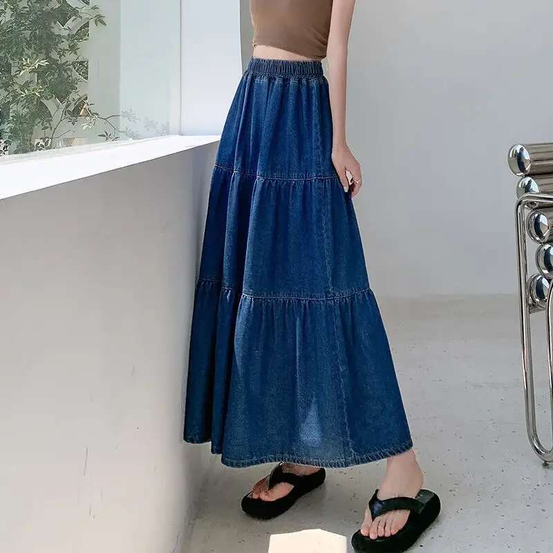 Blue Elastic Waist Jeans Skirts for Women Vintage Clothing Sales Aesthetic Streetwear Chic and Elegant Modest Woman Denim Skirt