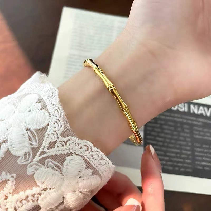Fashion Light Style Simple Personality Bamboo Knot Bracelet for Women Titanium Steel Design Non-Fading Jewelry
