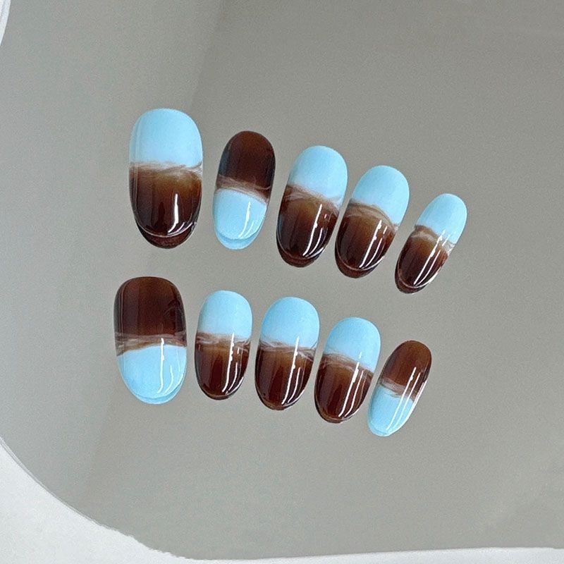 Wholesale irregular colored armor pieces, lake blue, clever brown, mixed, high-end feel, contrasting stitching, pure desire, fashion, white nail art