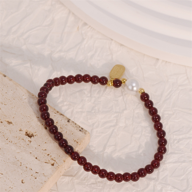 Natural Wine Red Garnet Bracelet for Women with Metal Round Pendant Design, Couple Jewelry, Minimalist Gift