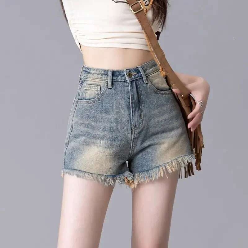 Blue High Waist Female Short Jeans Pants Casual To Wear Hot Fashion Clothing 2025 for Summer Outfits Trend Womens Denim Shorts
