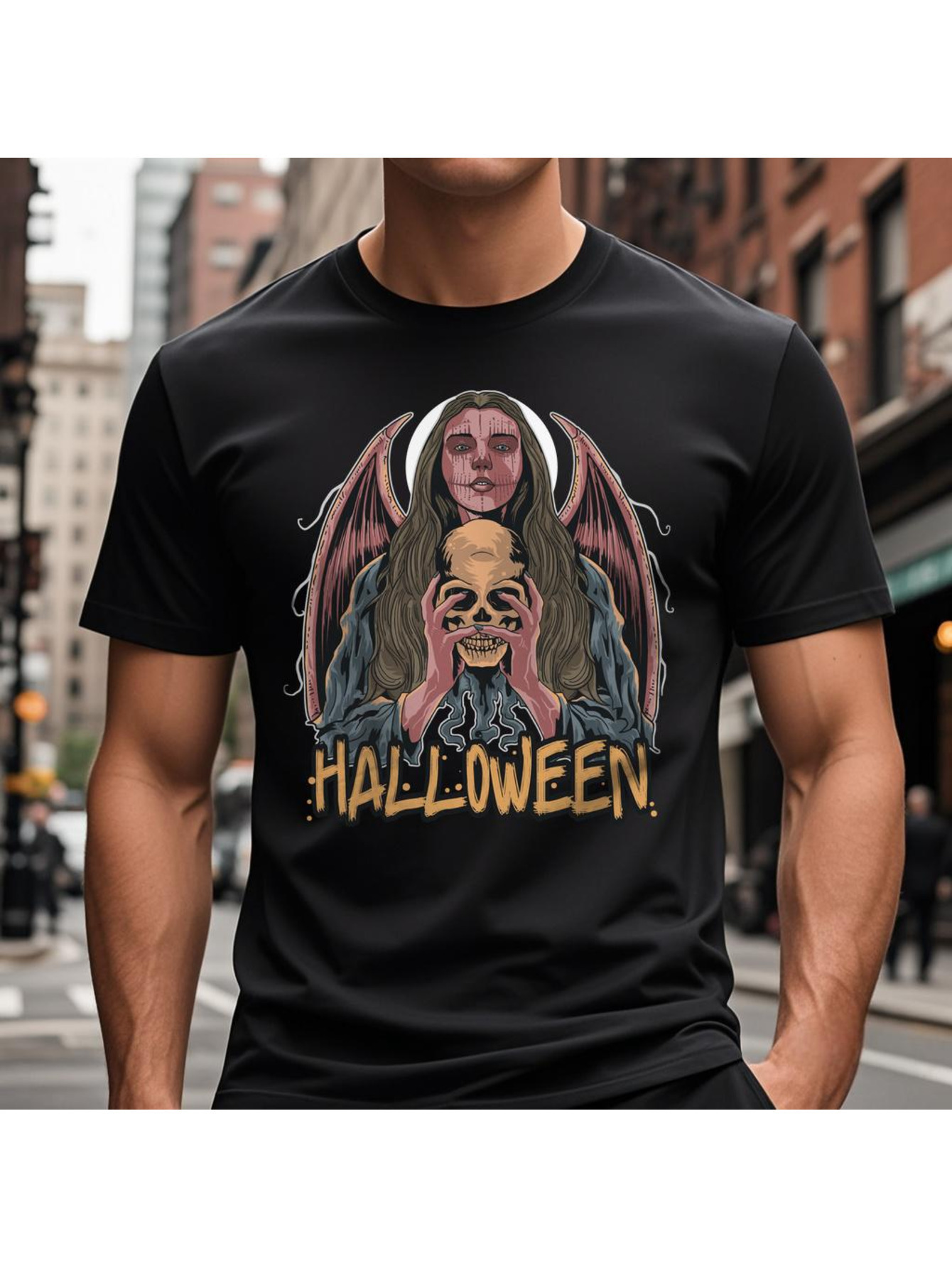 Dongdumaoyi Skull Graphics T Shirts Adult Cotton Black Short Sleeve Round Collar White S-3Xl Men 180G Halloween ef38