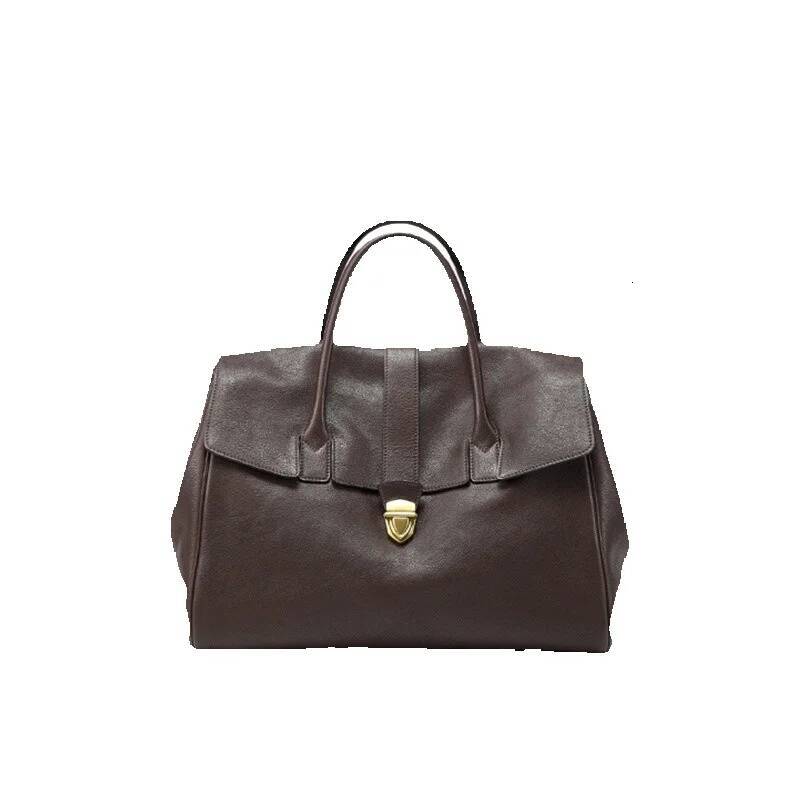Designer Qiu Zhen Vintage Vegetable Luxury Bag Tanned Top Layer Cowhide Handbag Women's Genuine Leather Bag Large Capacity Commuter Bag Free Ship