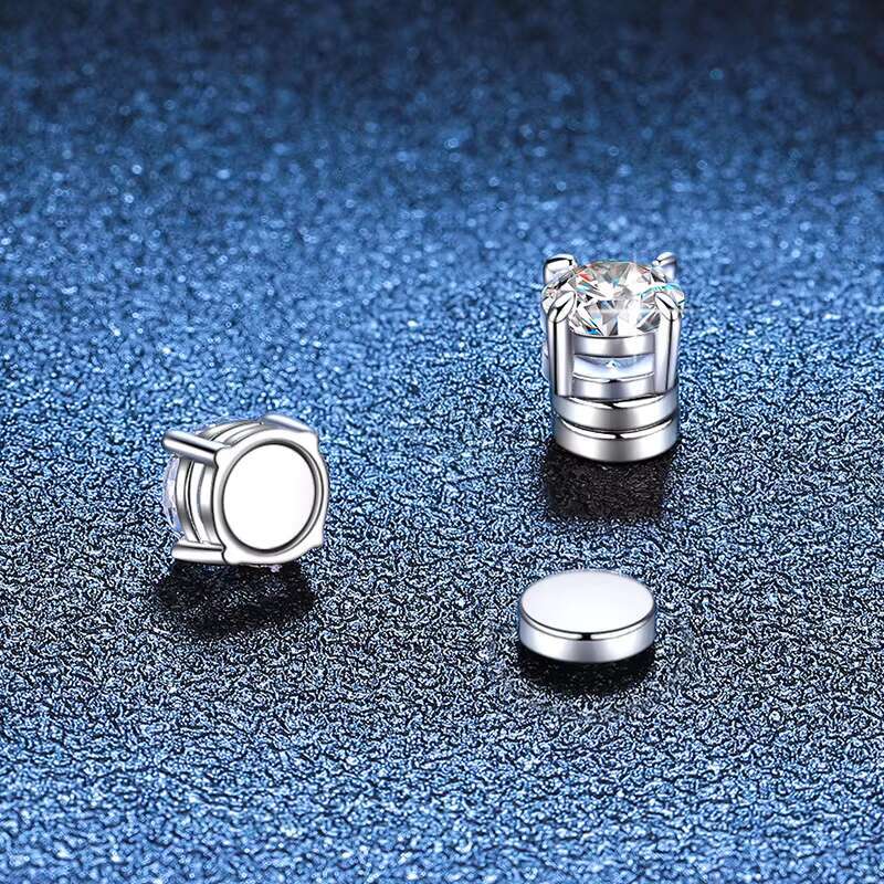 S925 Sterling Silver Moissanite Earrings for Men Women Ear-Less Four-Claw Design Magnetic Cure Geometric Anniversary Parties