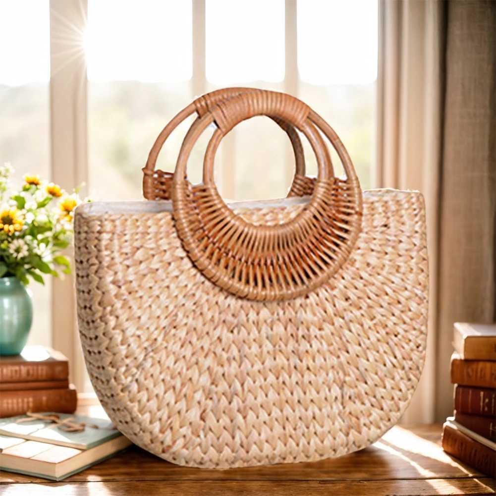 Women Summer Beach Bag Elegant Woven Top Handle Bag Travel Tote Purse Bucket Bag for Travel Vacation Z250617