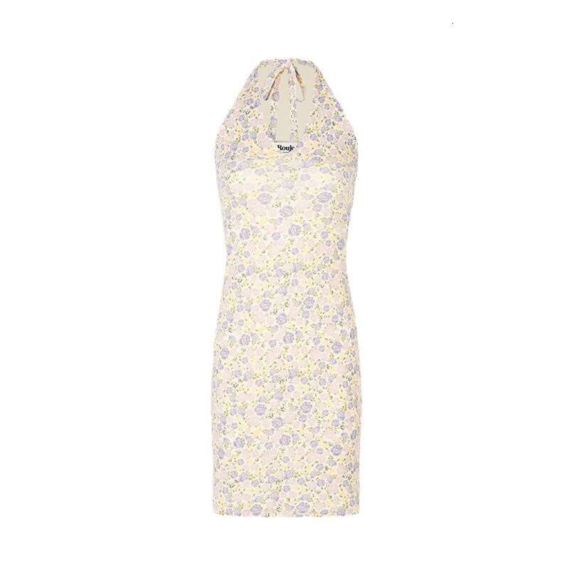 Dresses for Woman Fulllace Robe De Designer Summer Dresses for Women N714 New 2025 Floral V-neck Slim Fit Knitted Dress Halter Backless Sexy French St