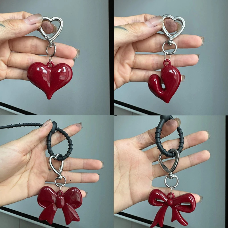 Exquisite Temperament Red Heart Bow Charms Keychain Versatile Phone Pendant Fashion Backpack Hanging Ornament Accessories Gifts 250616