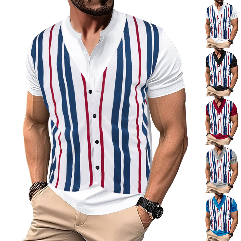designer polo men's T-shirt NewBritish style summer men's top breathable Henry shirt short-sleeved vest fake two short-sleeved T-shirts Euro