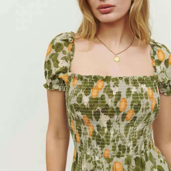 Devise Luxury Dress Bodycon Dresses for Women N335 Summer 2025 Printed Over-the-knee Mid-length Slim Fit Split Dress French Style Womens Fashion