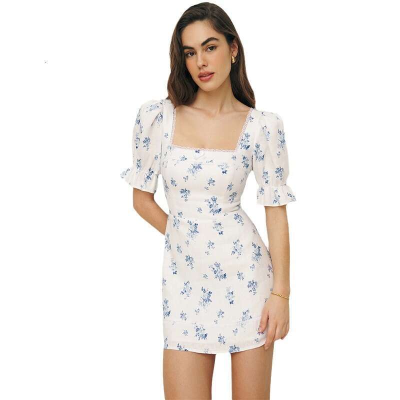 Vestidos De Noche Festival Promdress 637 Zhixiu Celebrity Spring Summer 2025 Square Neck Linen Waist-cinching A-line Short Dress Pure Desire French St