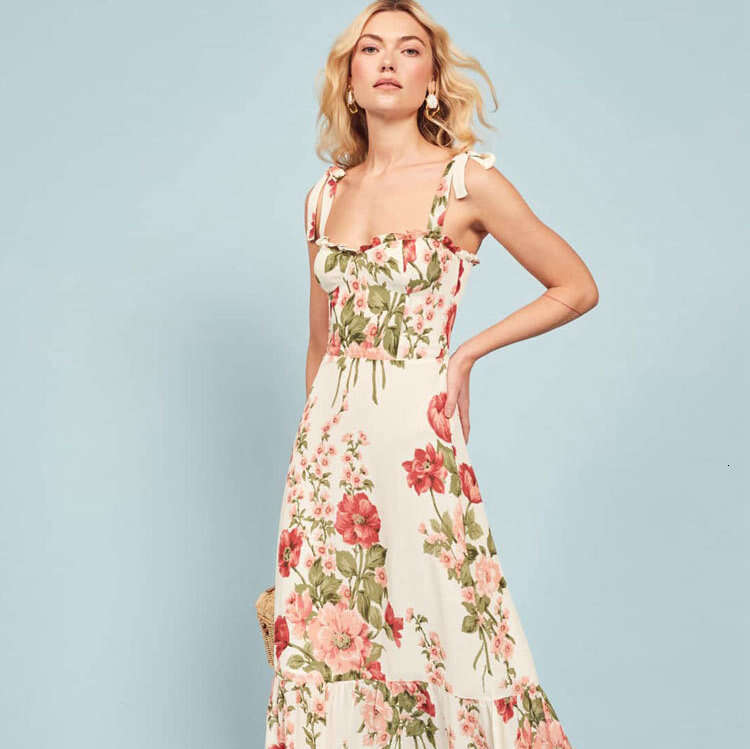 Calf Long Dress Dresses for Woman Designer Buttock Bodycon Dresses for Women 301ref Rayon Printed Strap Midi Dress Yu Shuxin Same 2025 Summer New Fren