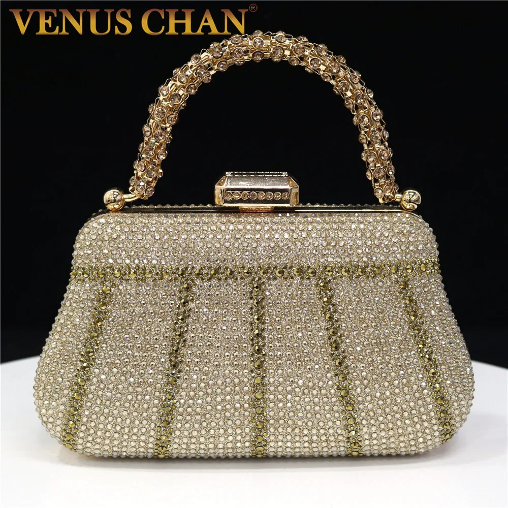 In Nigeria Exquisite Evening Bags With Diamond Design Fashion Handle Clutch Rhinestone Embellished Long Chain Bag 250614
